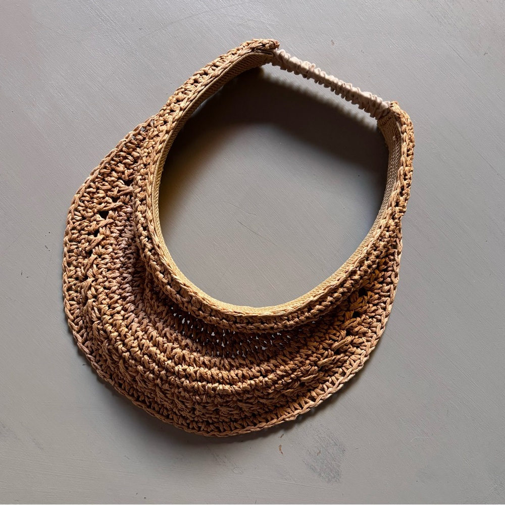 Braided Rattan Straw Sun Visor Elastic Back Trendy Tennis Prep Hat - Picture 6 of 9